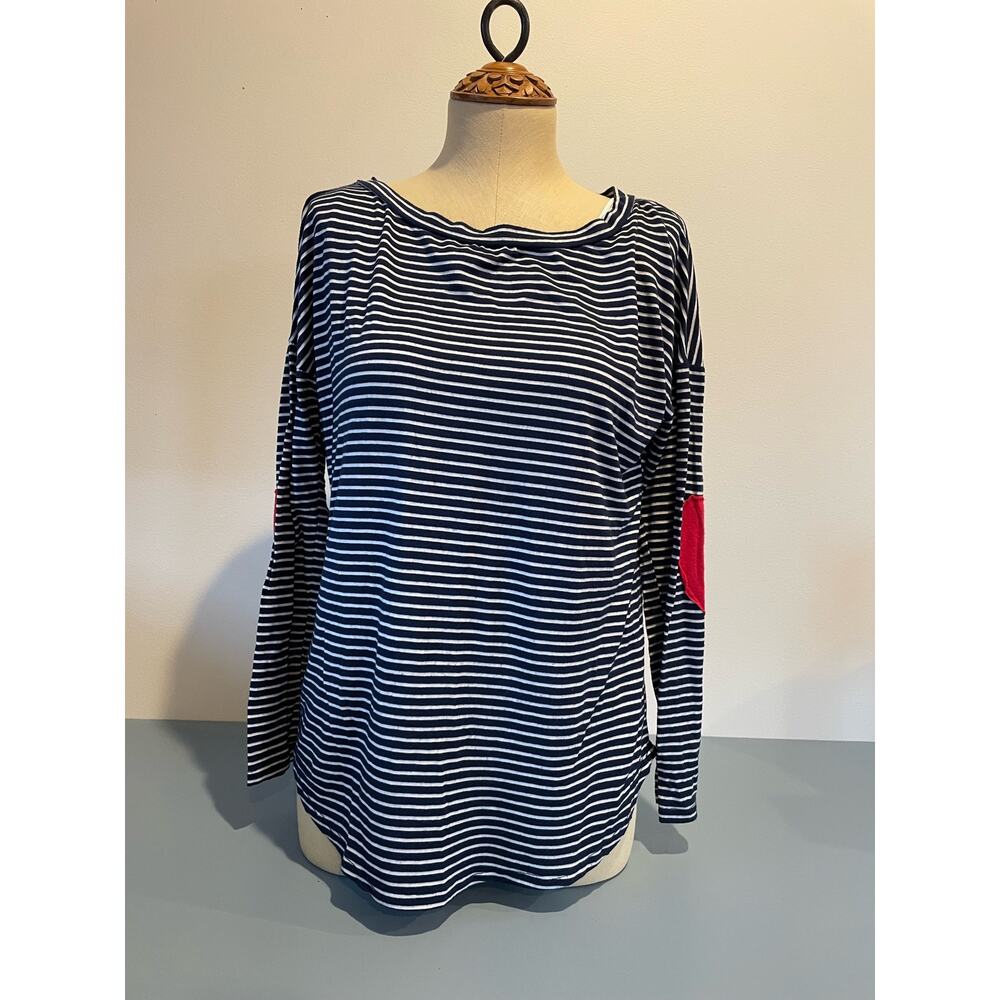 Francesca's Collection Miami women’s striped  tee heart elbow patches size M